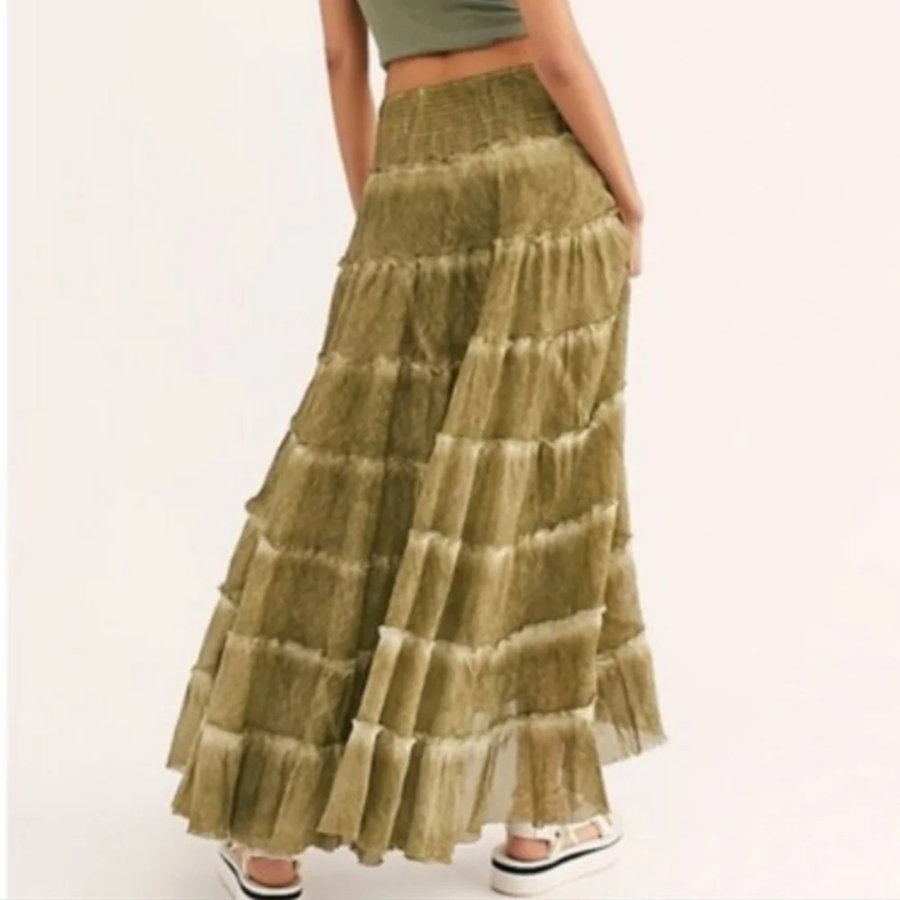 Free People Stuck In A Moment  Maxi Skirt A Line Tiered Ruffle Hem Oregeno S NWT - Picture 5 of 16